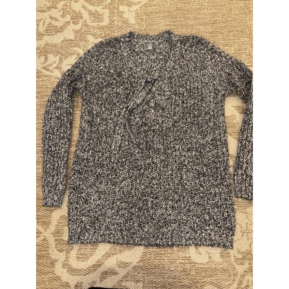 Aerie Sweater Women Small Gray Confetti Colorful Chunky Cable Knit Braided Front